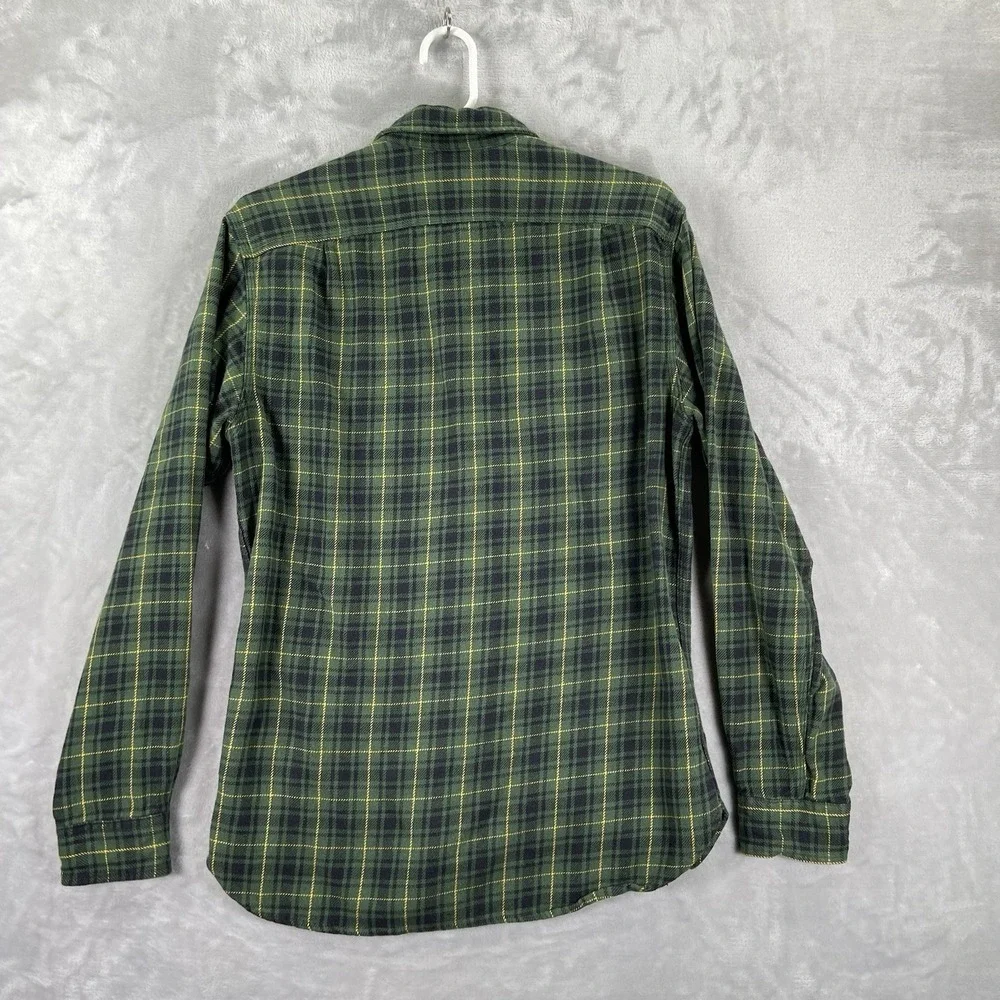 Wallace & Barnes Shirt Mens Small Flannel Button Up Green Plaid Casual Pockets